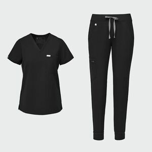 *Brand New* Figs Black Zamora Jogger Pants and Casma Three Pocket Top Scrub Set